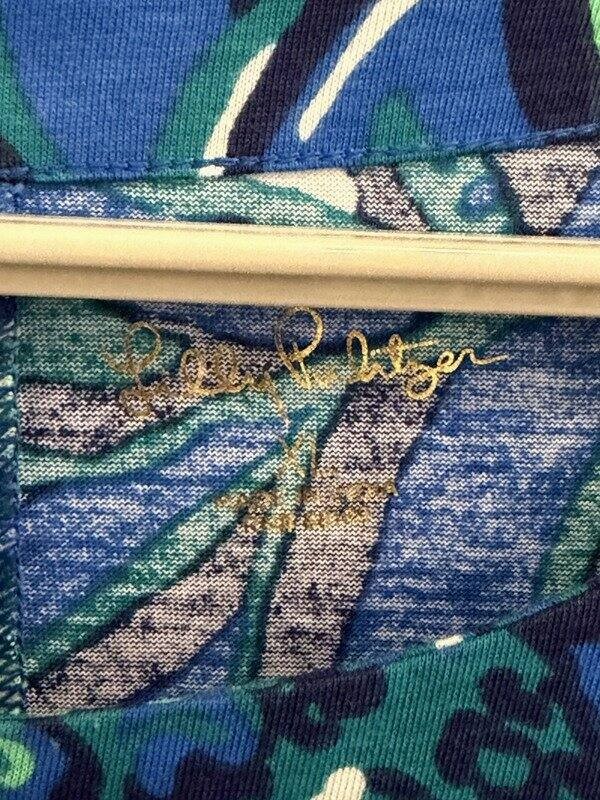 Lilly Pulitzer Elianna Blue Green Leaf Print Cotton Dress Bracelet Sleeve XL