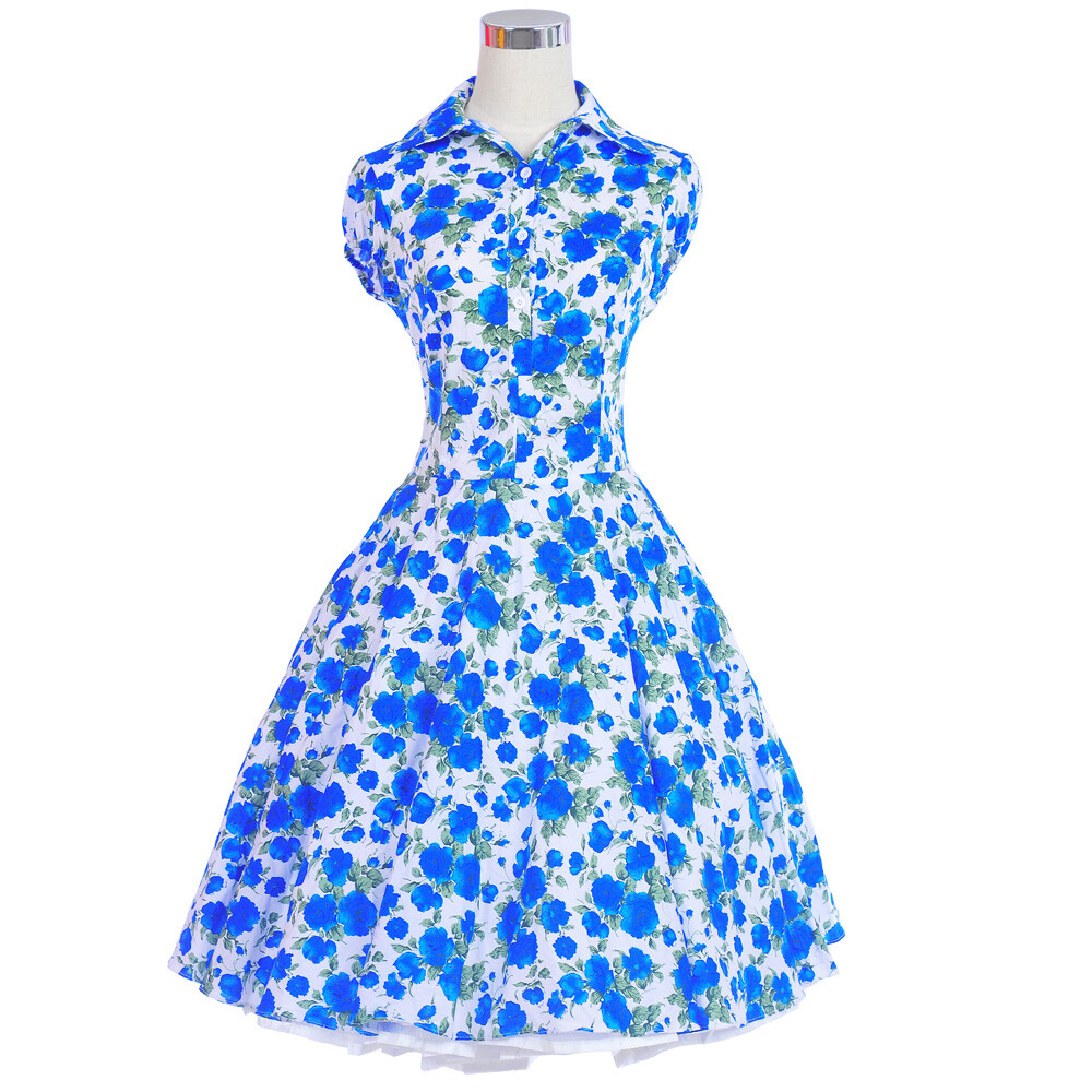 Vintage Hepburn Style 50s 60s 70s Retro Swing Rockabilly Dress Print Floral 6Col