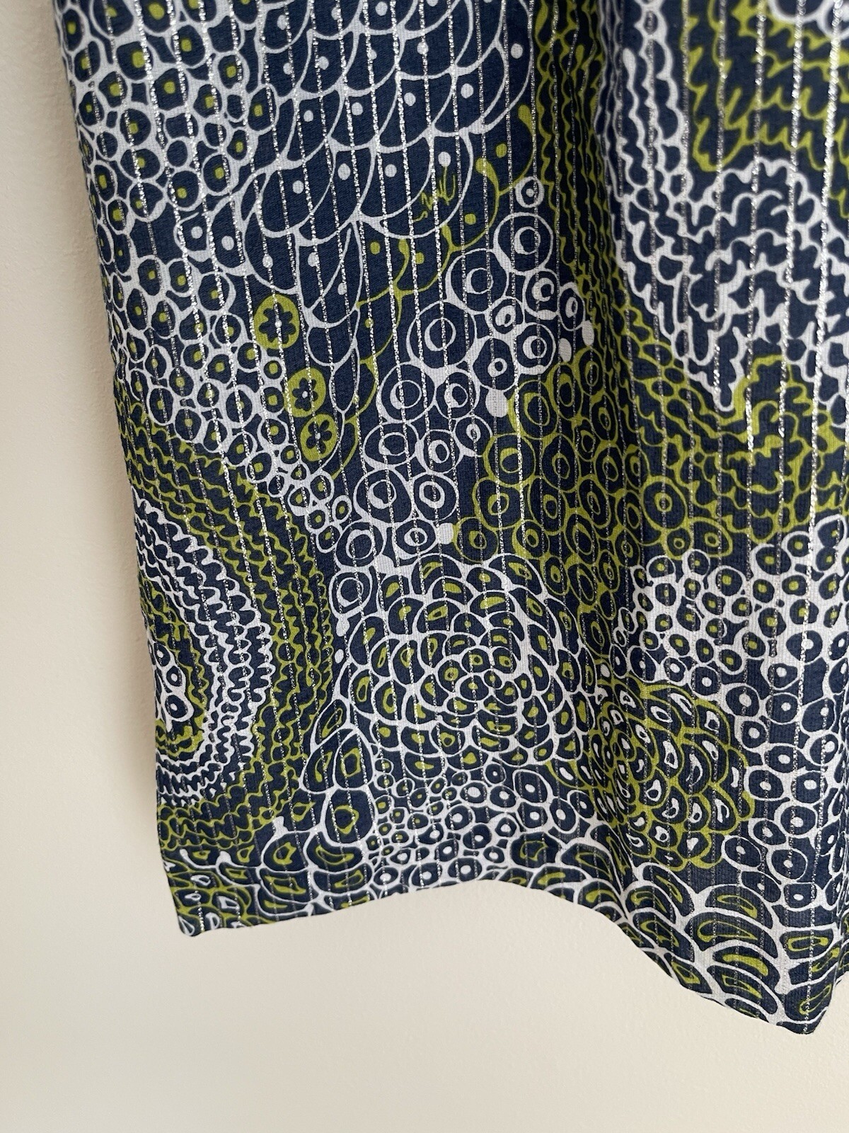Trina Turk Blue Green Print Metallic Brocade Sleeveless Cotton Mini Dress size 2