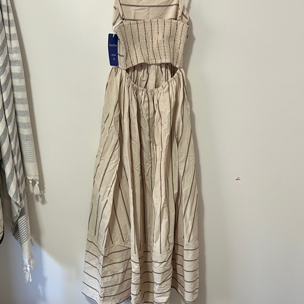 Chic Beige Striped Maxi Dress