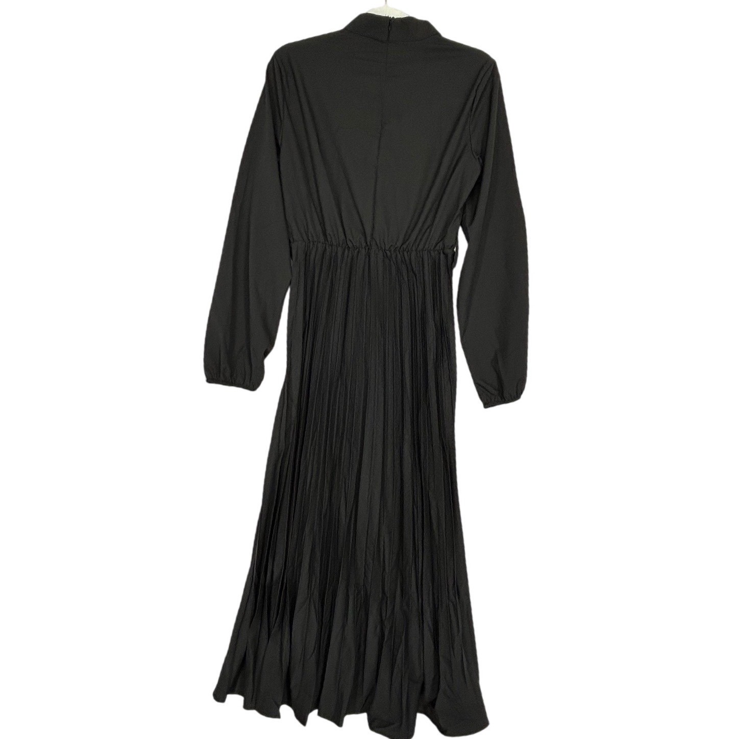 Basic Black Long-Sleeved Dress Elastic Waist Pleated Skirt MISSING BELT M NWOT