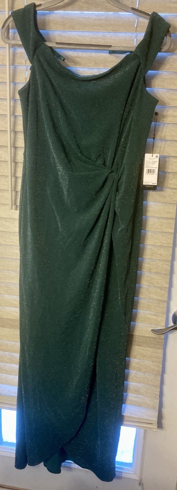 Adrianna Papell Metallic Jersey Column Long Formal Gown Dress Hunter Green Sz 14