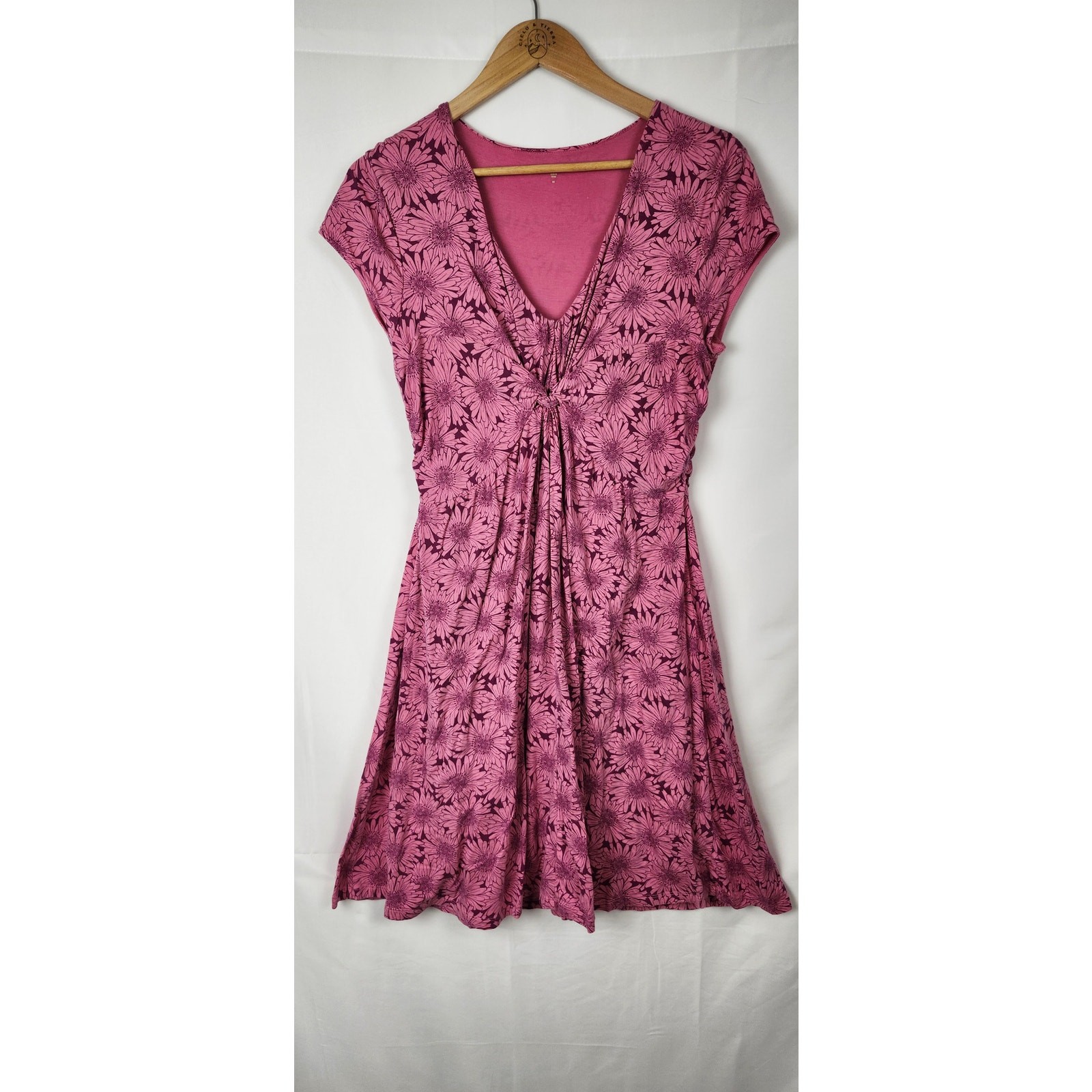 Garnet Hill Women’s Size 8 Pink Floral Twist Front Knit Cotton Jersey Mini Dress