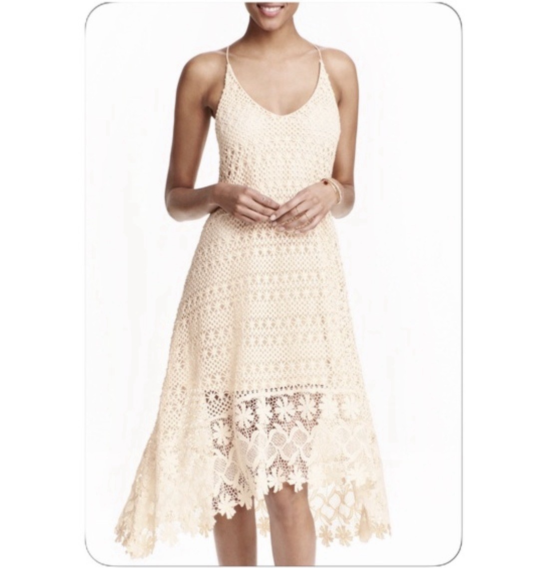 H&M Cream Ecru Beige ivory Bohemian V-neck Crochet Lace Midi Dress – US4