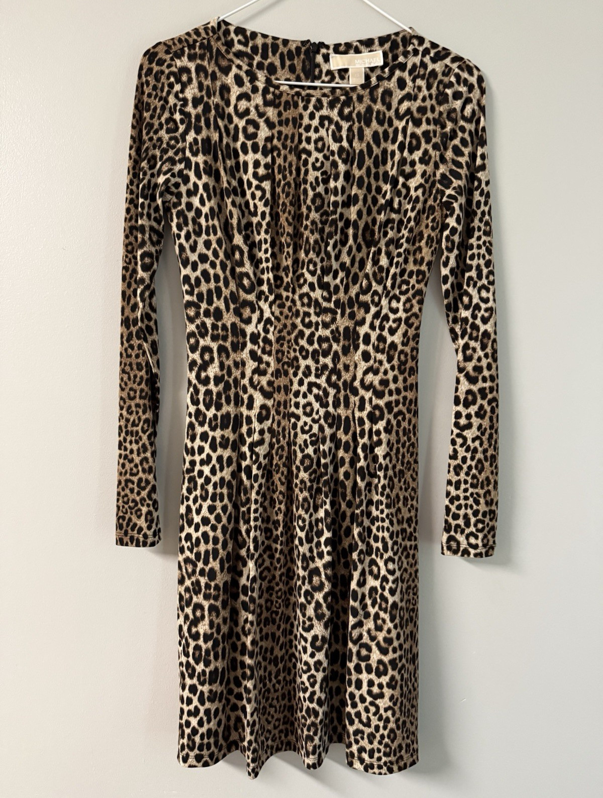 Michael Kors XS Leopard Print Satin Silk V-Neck Long Sleeve Knee Maxi Dress