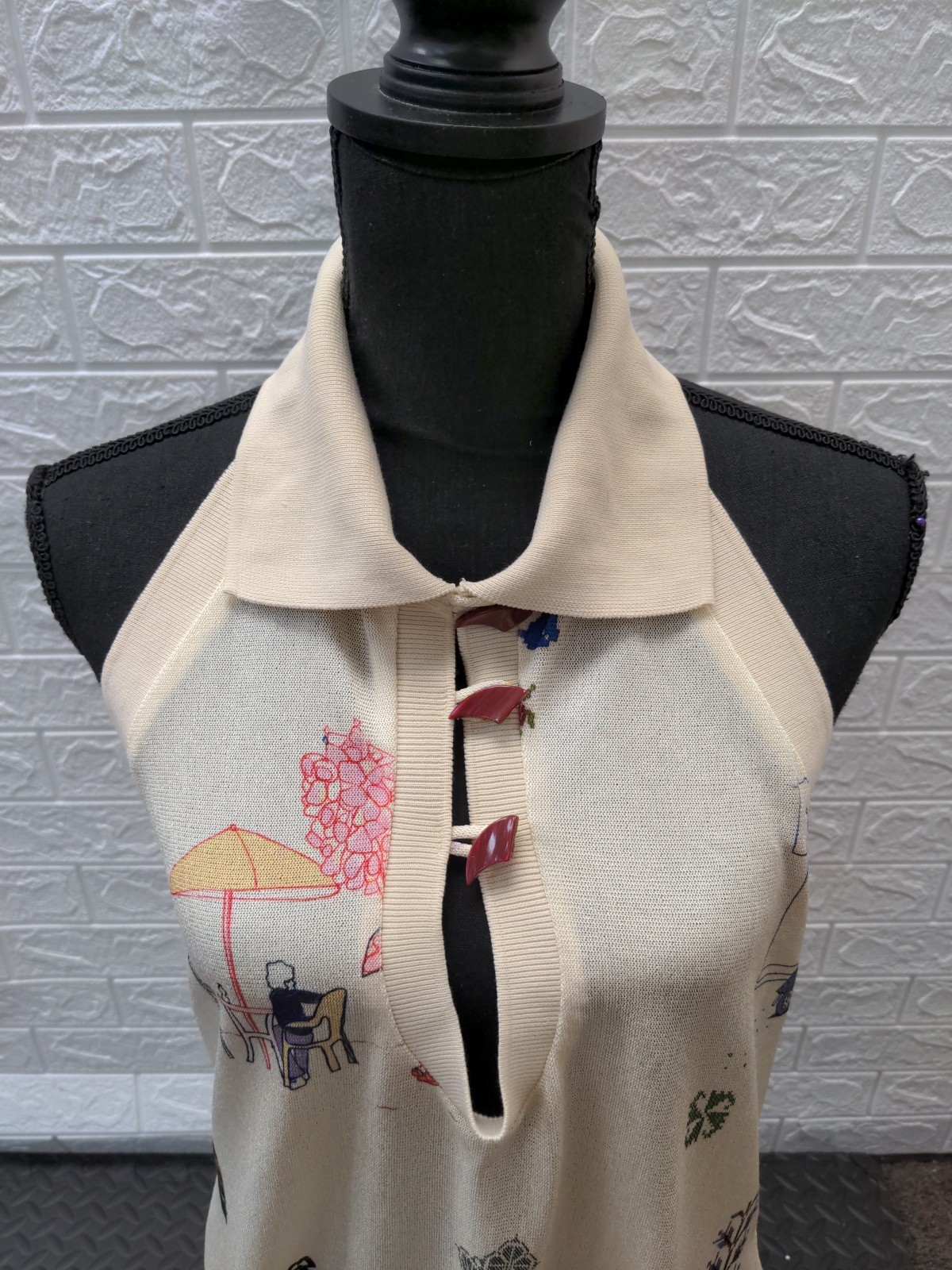 Pre-owned Reemami Halter Maqlouba Knitted Dress Cream Sz M (See Desc.)