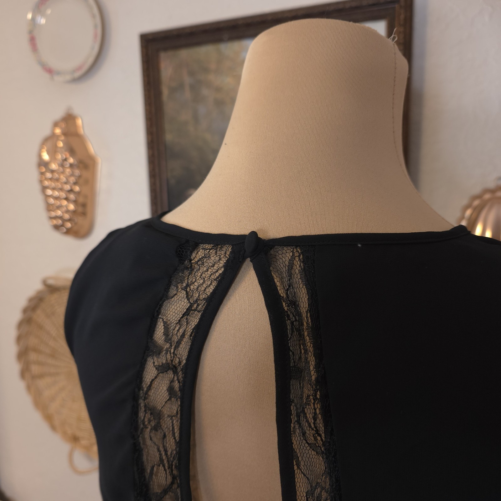 BCBGeneration 0 Black Chiffon Lace Open Back Fit and Flare Dress Cocktail Date