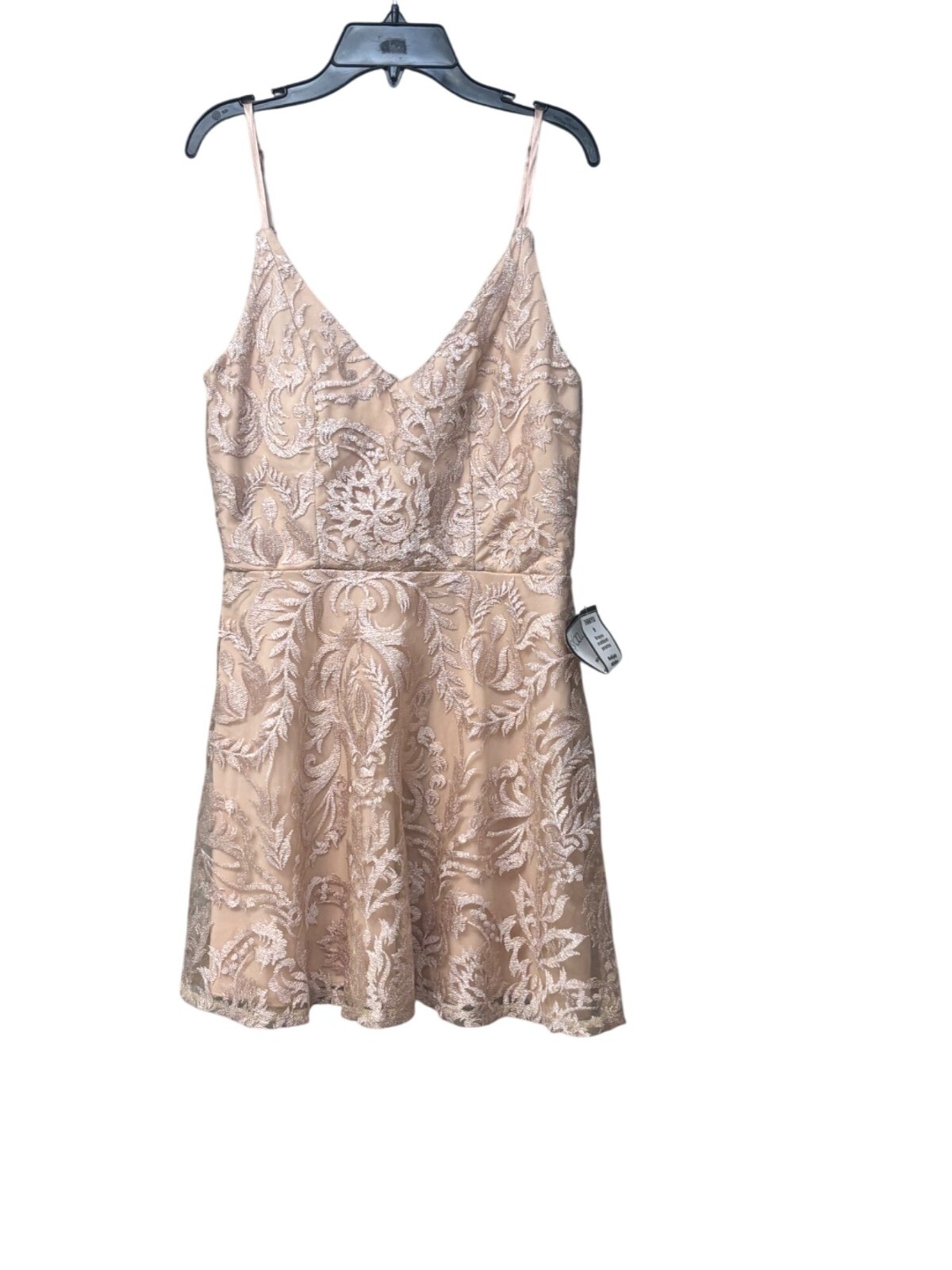 Speechless Juniors’ Shimmer Embroidered Fit & Flare Dress Nude Blush, Sz. 9