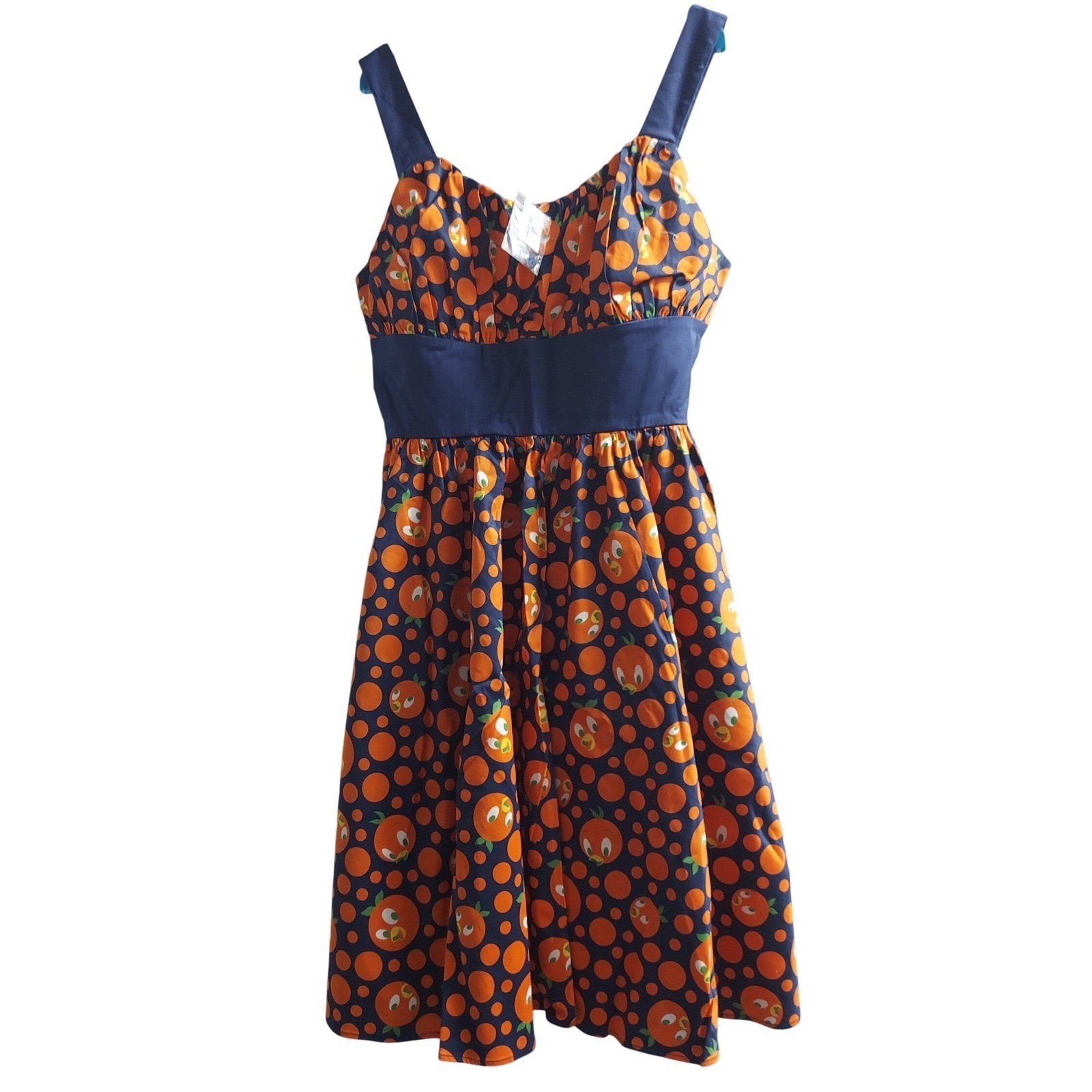 Disney Parks Orange Bird Polka Dot Sun Dress Navy Blue Women Small NWT Retro