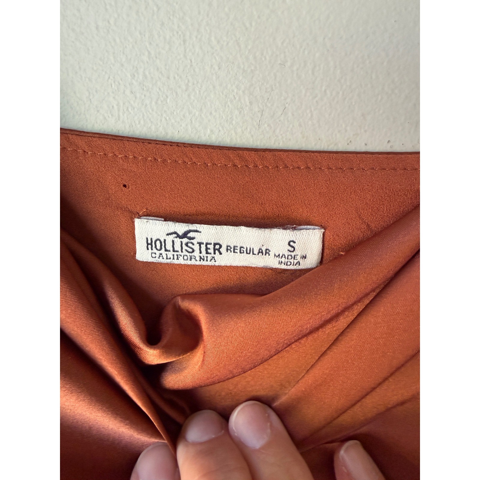 Hollister Womens Rust Copper Satin Cowl Neck Mini Slip Dress Small fall romantic
