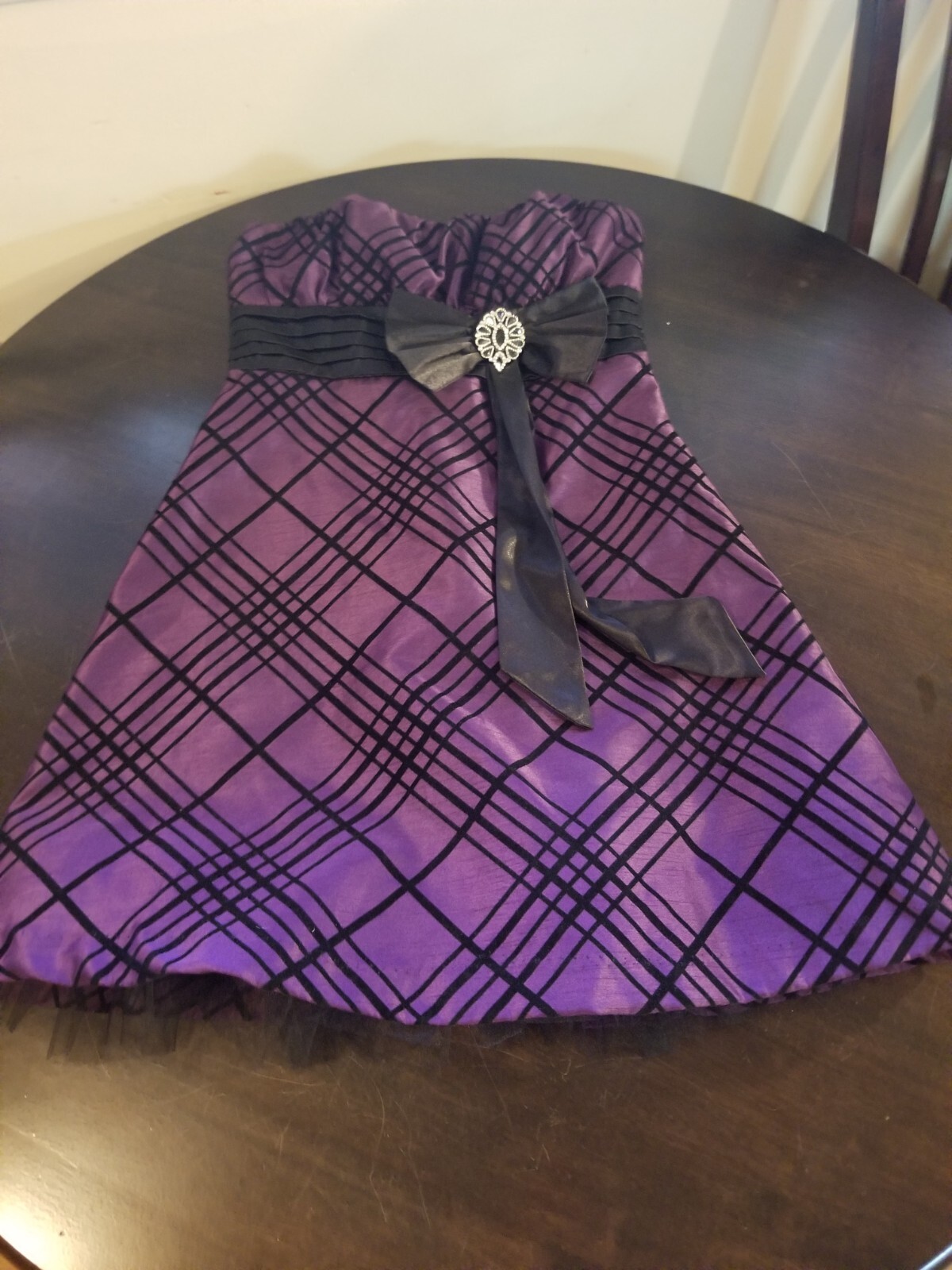 Heart Soul Mini Slvls Party Dress Medium Purple Velvet Satin Bow Rhinestone EUC