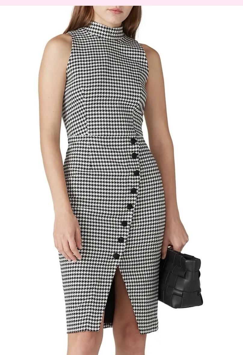 NWT BLACK HALO DRESS Blk/wh Houndstooth