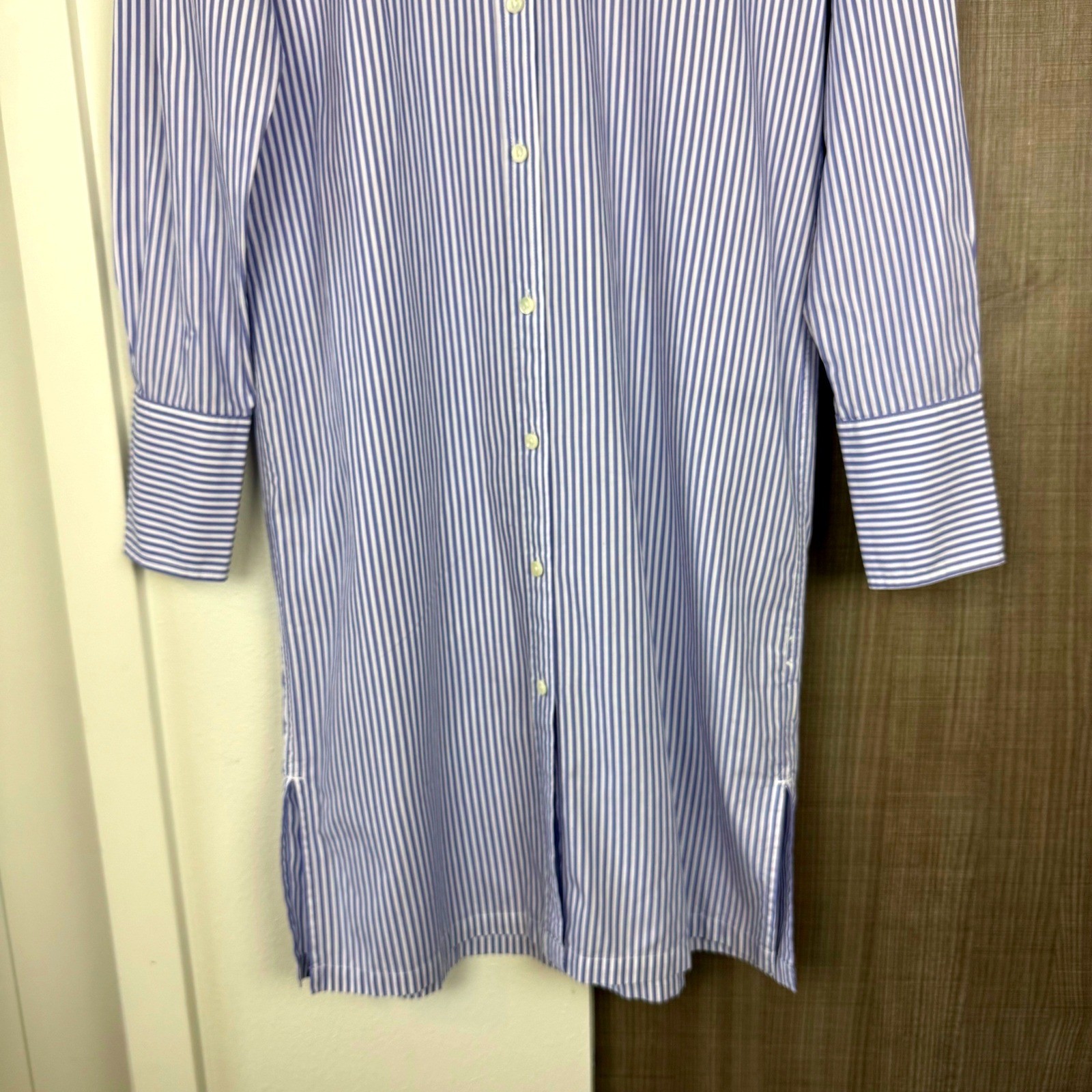 Alex Mill Blue White Striped Standard Maxi Shirt Dress Side Slit Size Medium