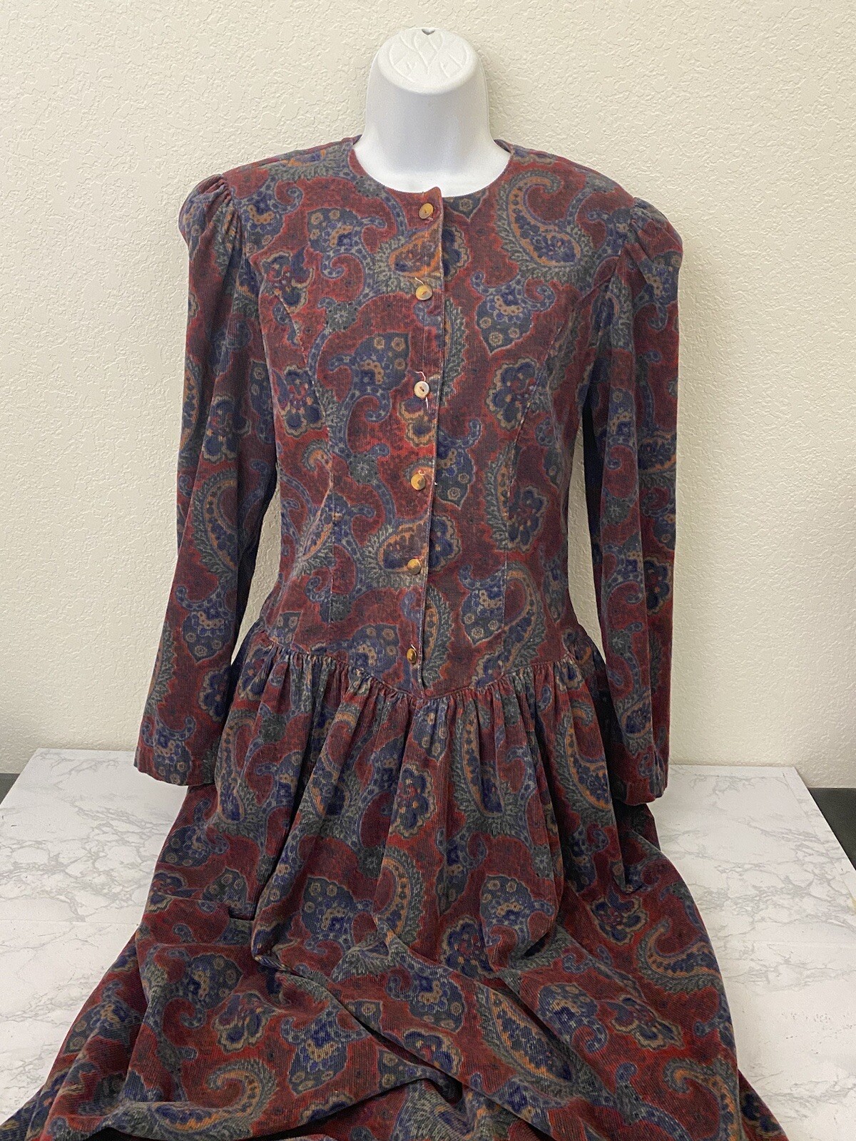 Vtg 90s Dennis Goldsmith Womens Sz 6 Maxi Velour Pleated Gothic Purple Button S1