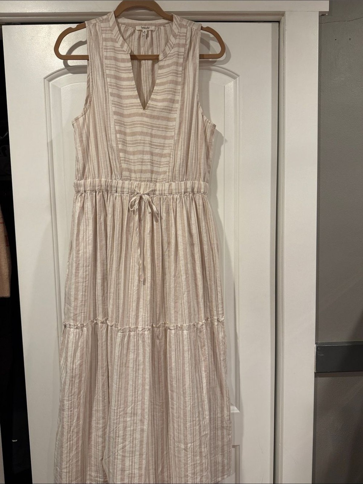 Splendid livia linen blend Cream and Light Taupe Striped Maxi Dress med