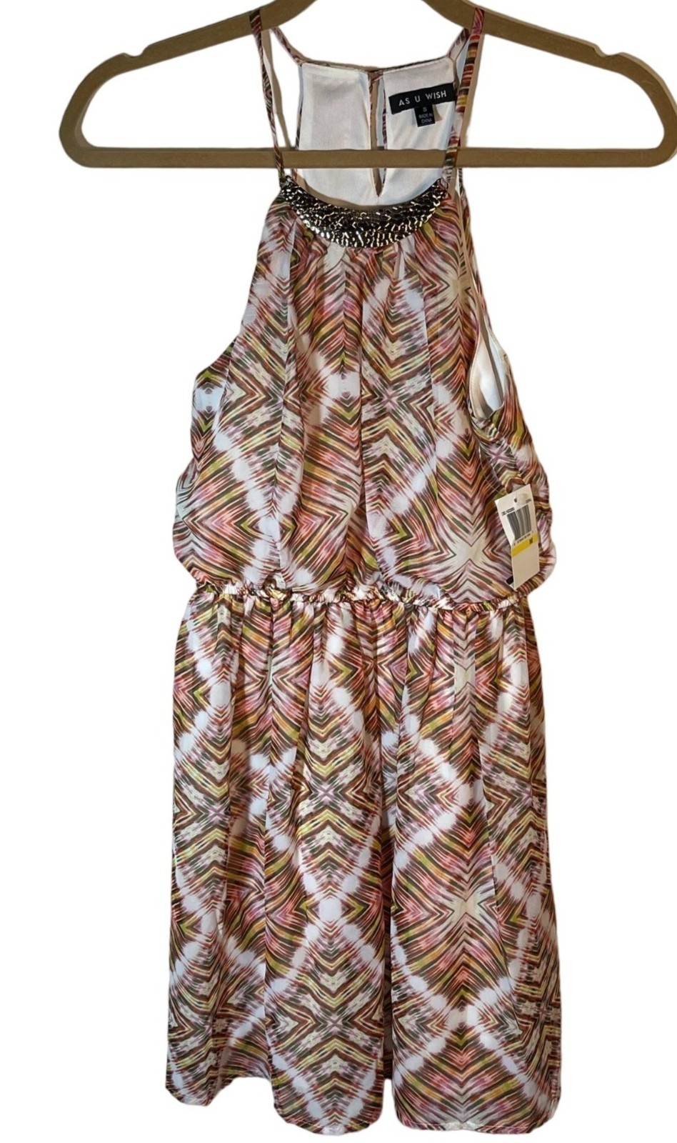 as u wish sleeveless dress embellished sheer elastic waist layered small READ
