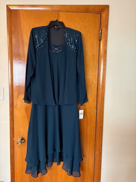 SLNY, Size 14, Teal, New with Tags, 2-Piece Dress Set – With shoulder pads