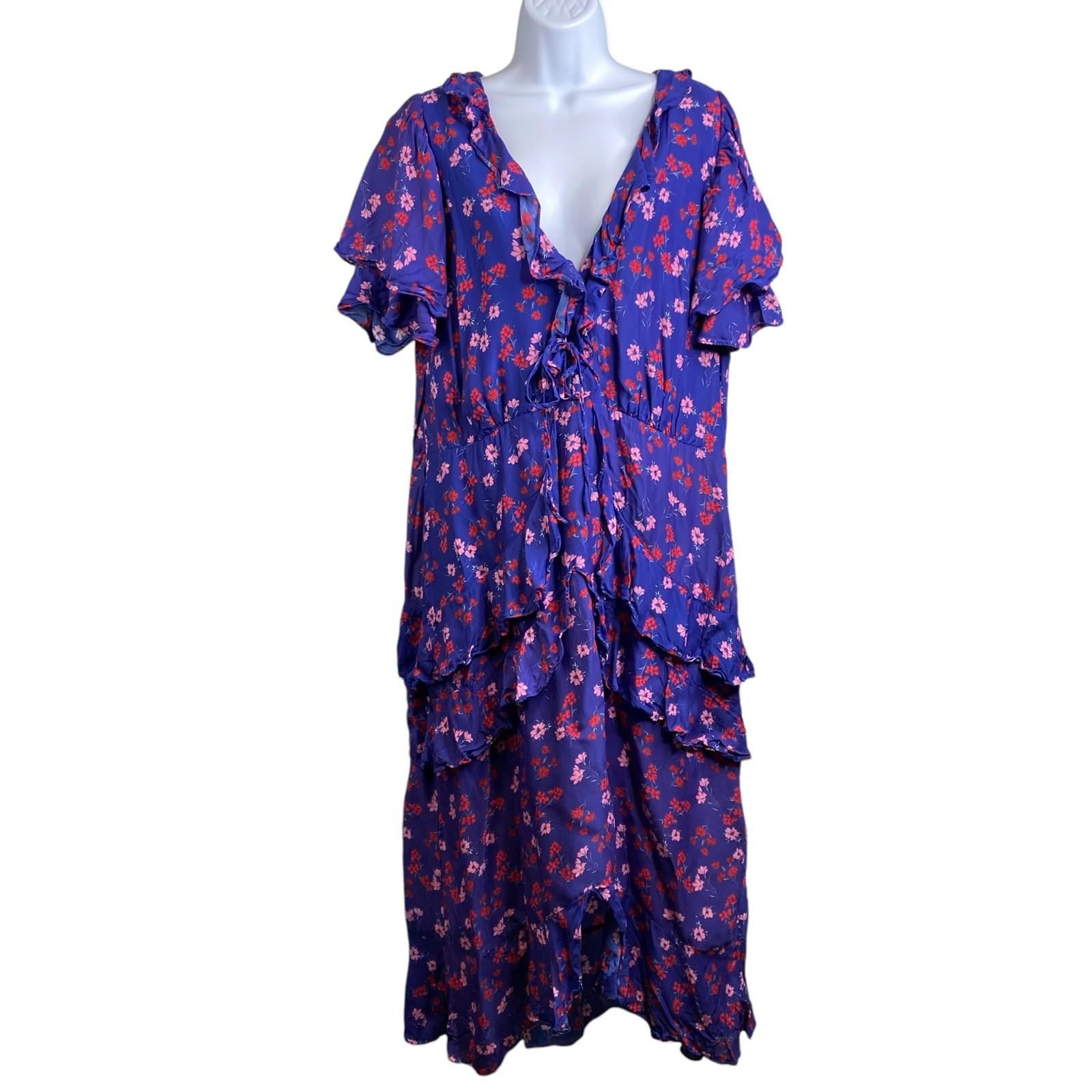 La Maison Talulah Blue Yearning Ruffle Midi Dress Size XL Cottagecore Boho