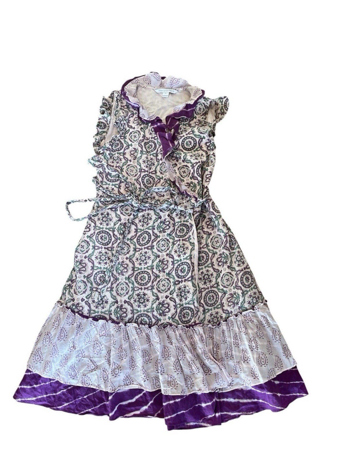 Diane Von Furstenberg Designer Judette Green Purple Mixe Ruffle Wrap Midi Dress