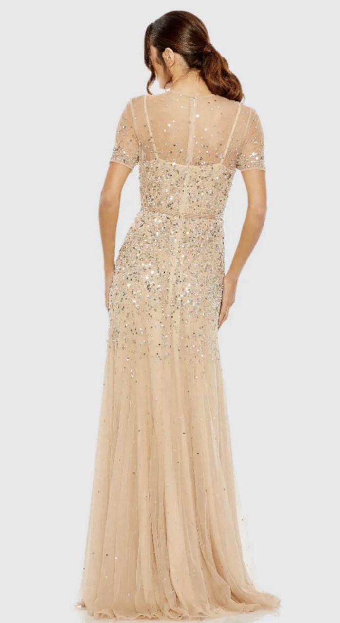 Mac Duggal 93909 Sz 10 Gold Embellished Illusion Neckline Long Gown $698