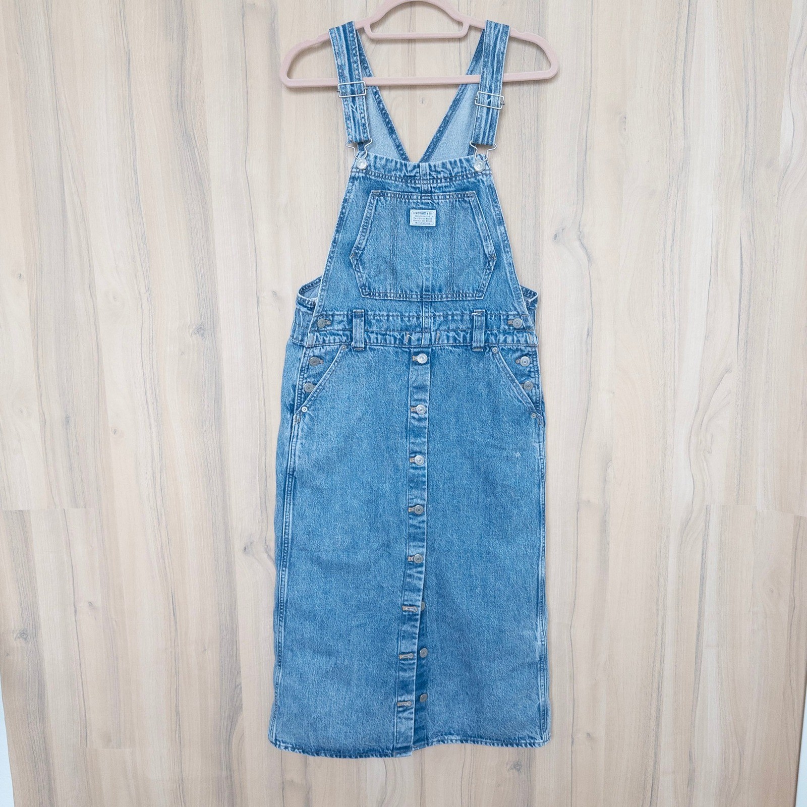 Levi’s Premium Denim Overall Jumper Dress S Blue Midi 90s Y2K Western Americana