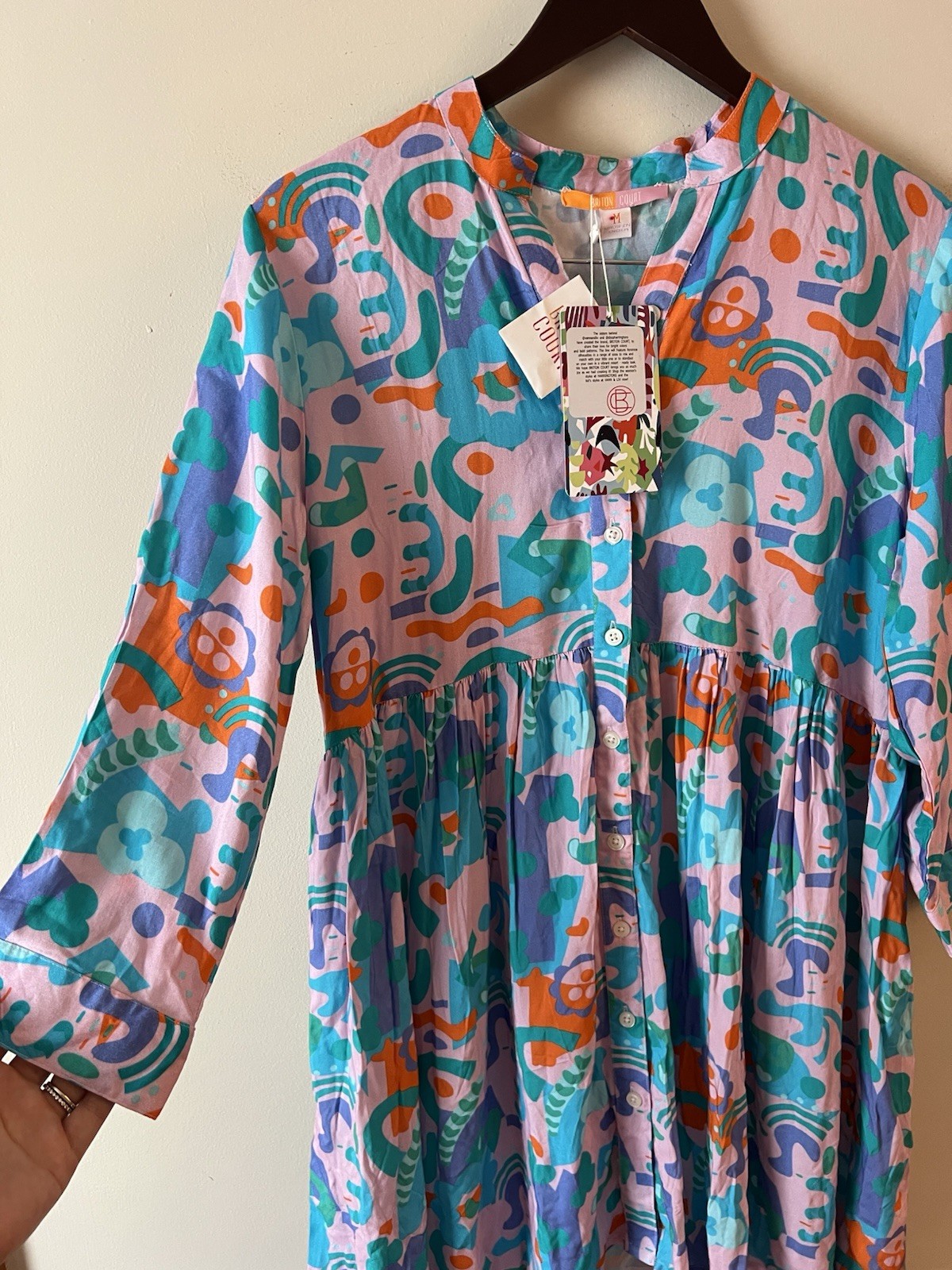 Briton Court NEW Pink Abstract Printed Button Front Mini Dress Size Medium