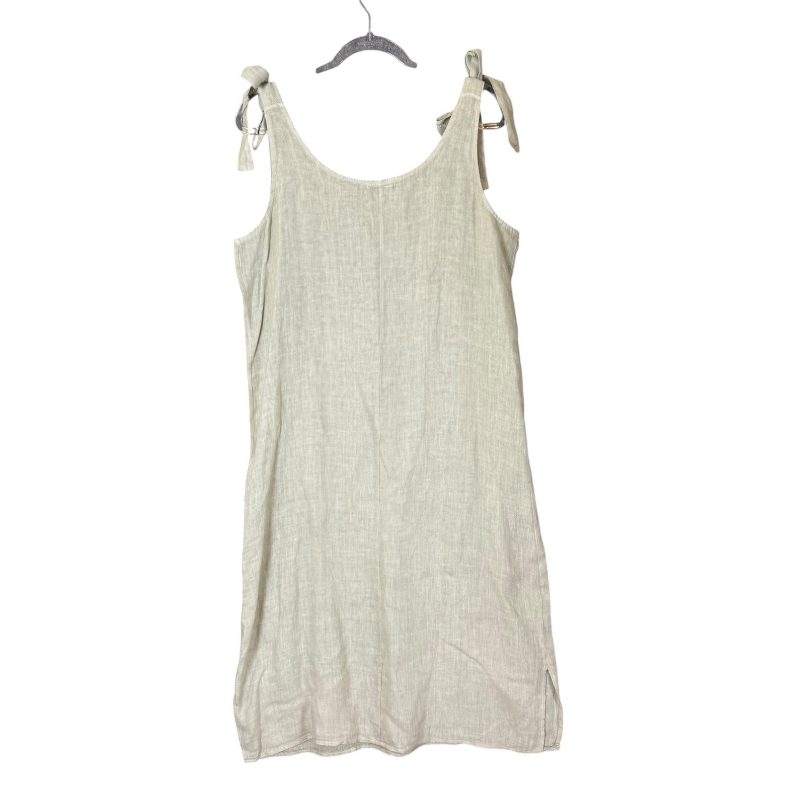 Valentina Naldi Sage Green Linen Tie Shoulder Midi Dress Italy Beach Resort Sz L