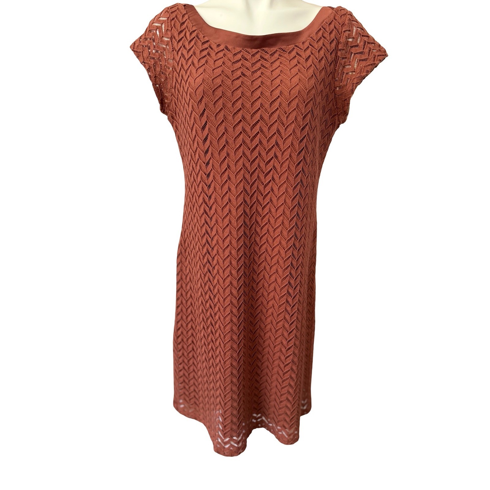 Banana Republic Heritage Rust Terracotta Chevron Lace Cap Sleeve Sheath Dress L
