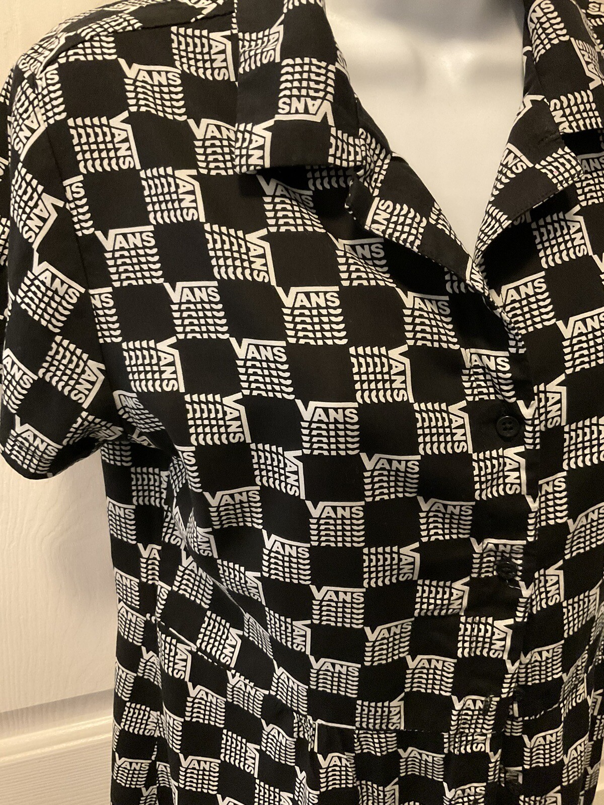 Vans Button Front Dress Black/white Logo Viscose S/sleeve Sz S