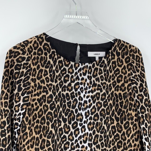 Likely Perry Leo leopard print mini dress brown black bell sleeve women 6