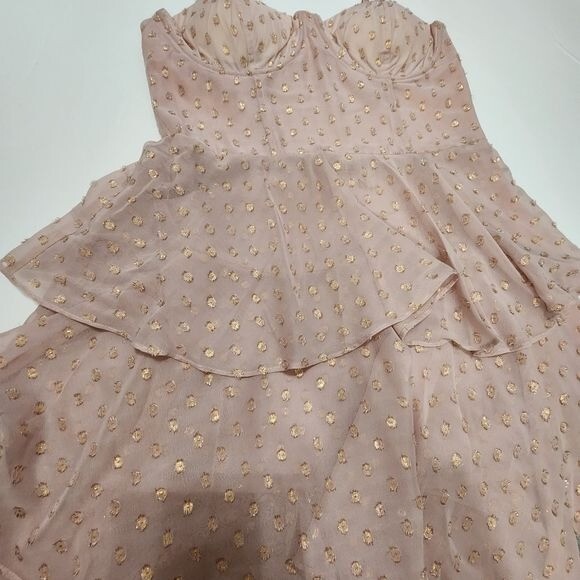 NWOT Yumi Kim – S – Lurex Swiss Dot Bluck Midi Dress pink