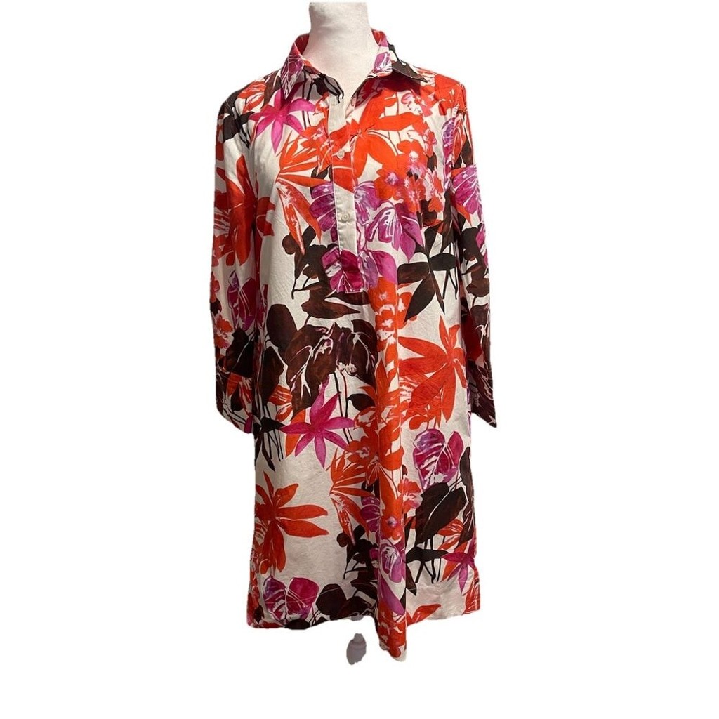 Sara Roka Floral Jackie Classic Shift Shirt Dress Made In Italy 42 US L