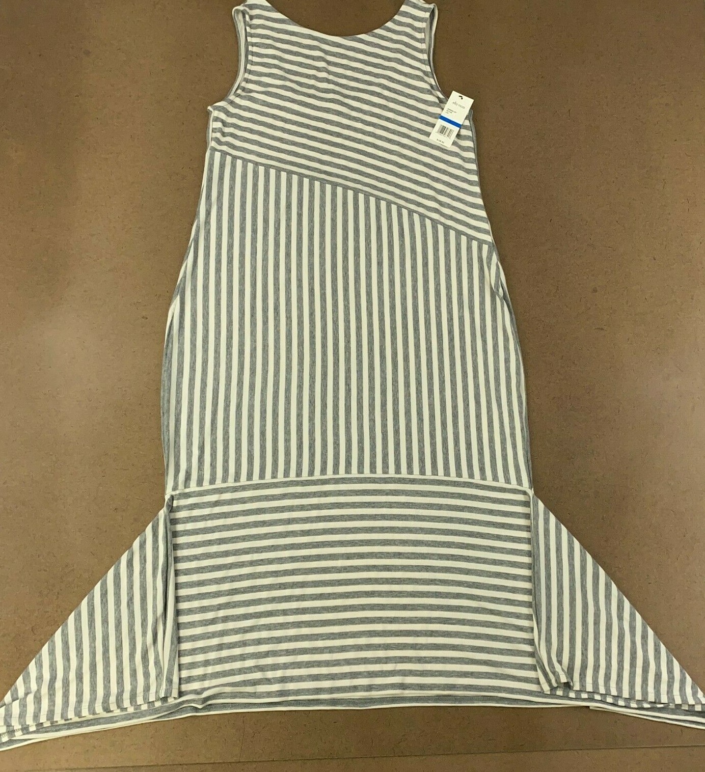 Ella Moss Women’s Size XL Gray White Striped Drape Hem Kaylee Tank Dress NWT