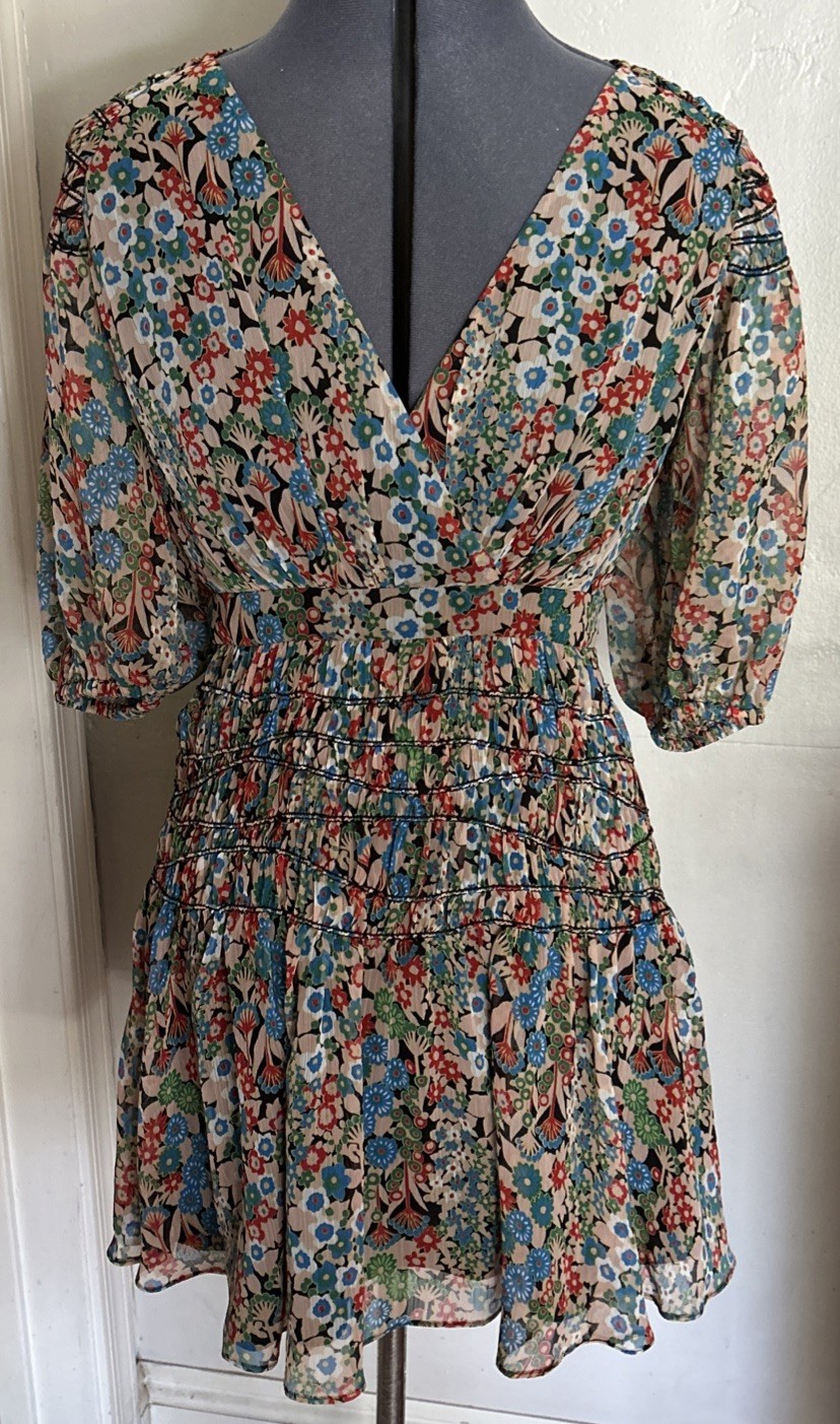 Ted Baker Womens Size 1 (Us 2-4) Dress Tiania Smock Panel Wrap Mini Floral