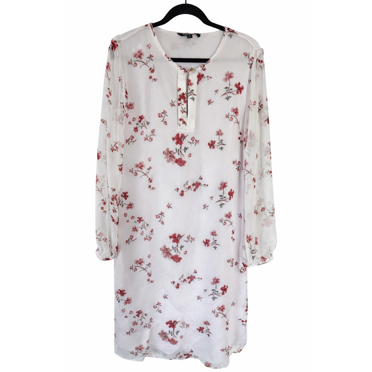 Lauren Ralph Lauren Floral Dress 10 Romantic Boho Cottagecore Sheer Shift