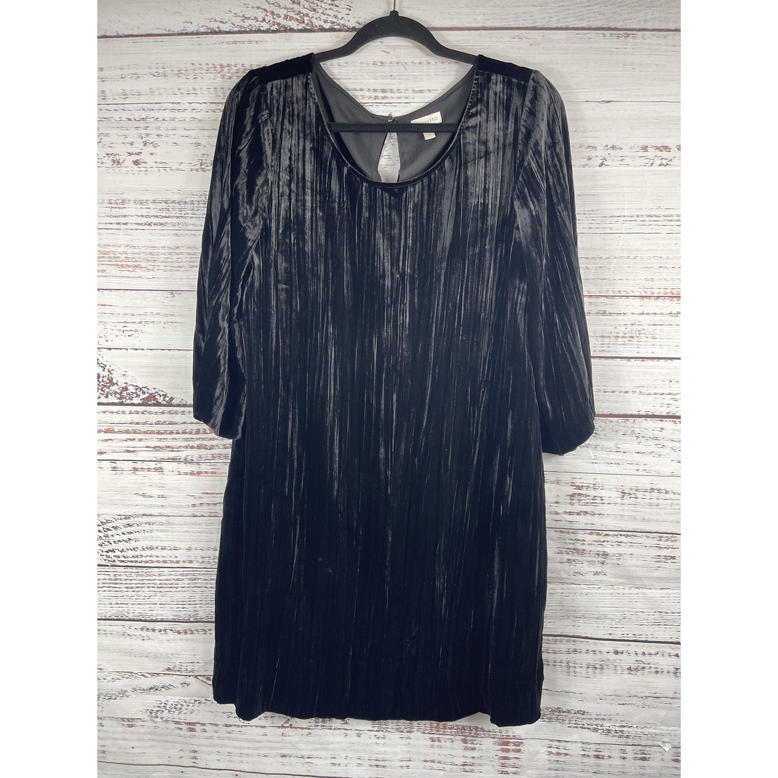 Garnet Hill Dress Women’s 10 Black Velvet Silk Blend Lined Long Sleeve Party