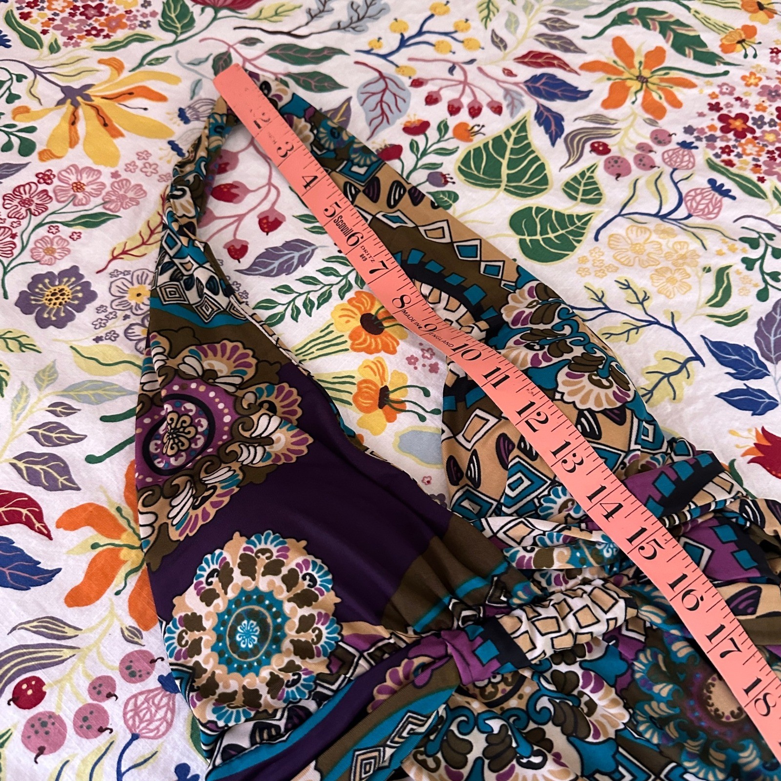 Halter Midi Dress Womens Medium Multi Color Boho Geometric Open Back Jersey Knit
