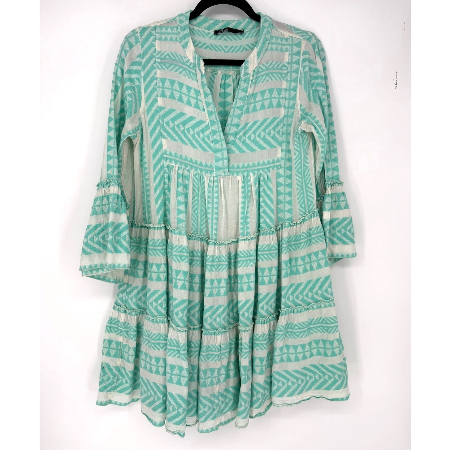 Devotion Twins Embroidered Ella Dress in Aqua Blue and White Cream Size XS