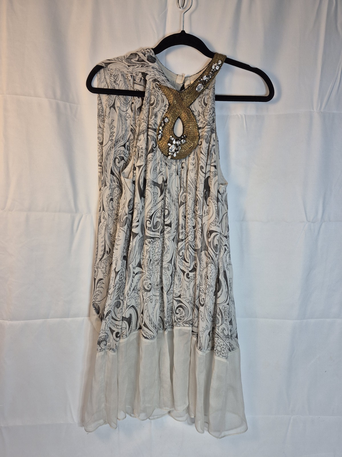 : AMEN Luxury Embellished Halter Neck Silk Dress Gold beadwork & Scarf Italy M