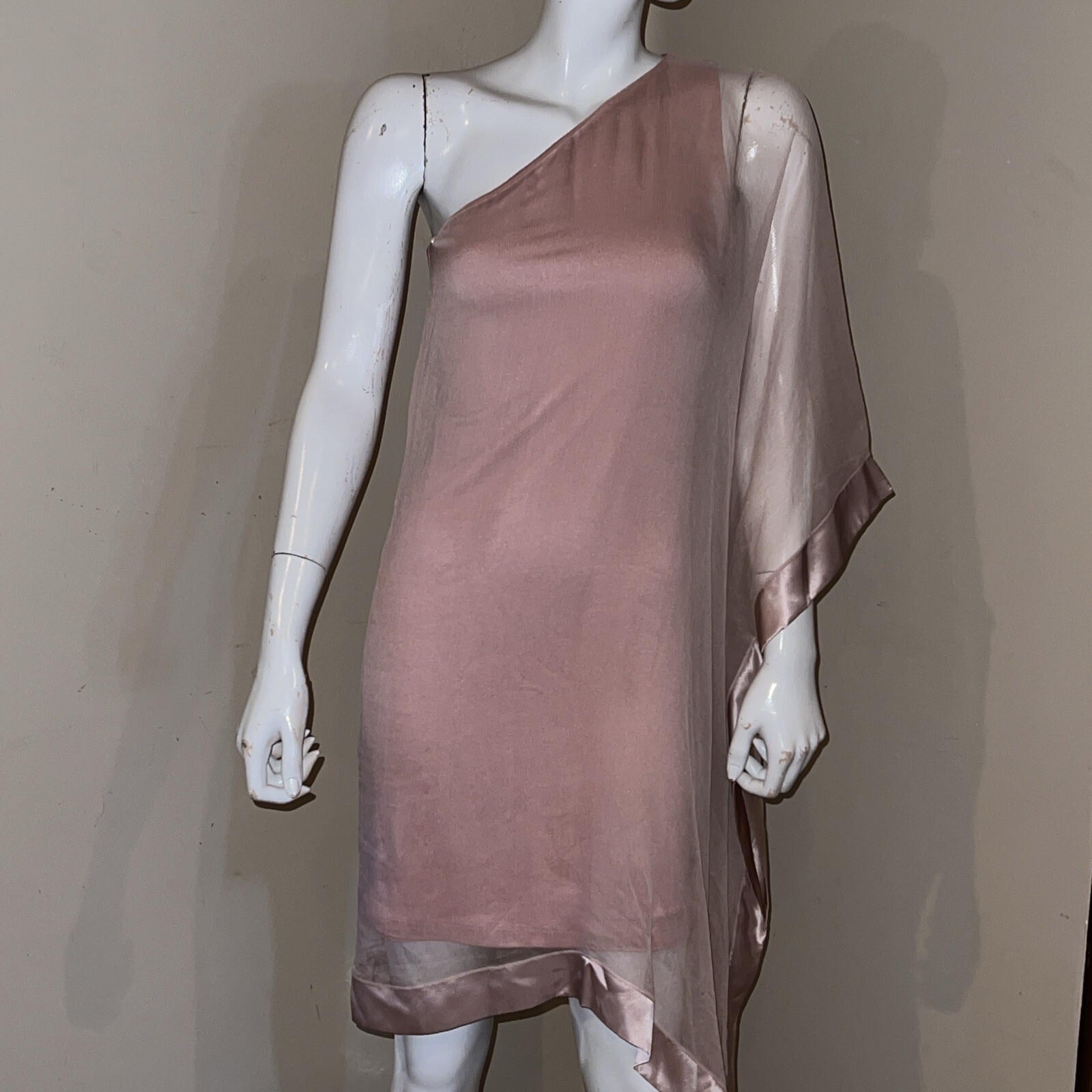 ANALILI One Shoulder Silk Sleeve Sheath Dress Pink NWT