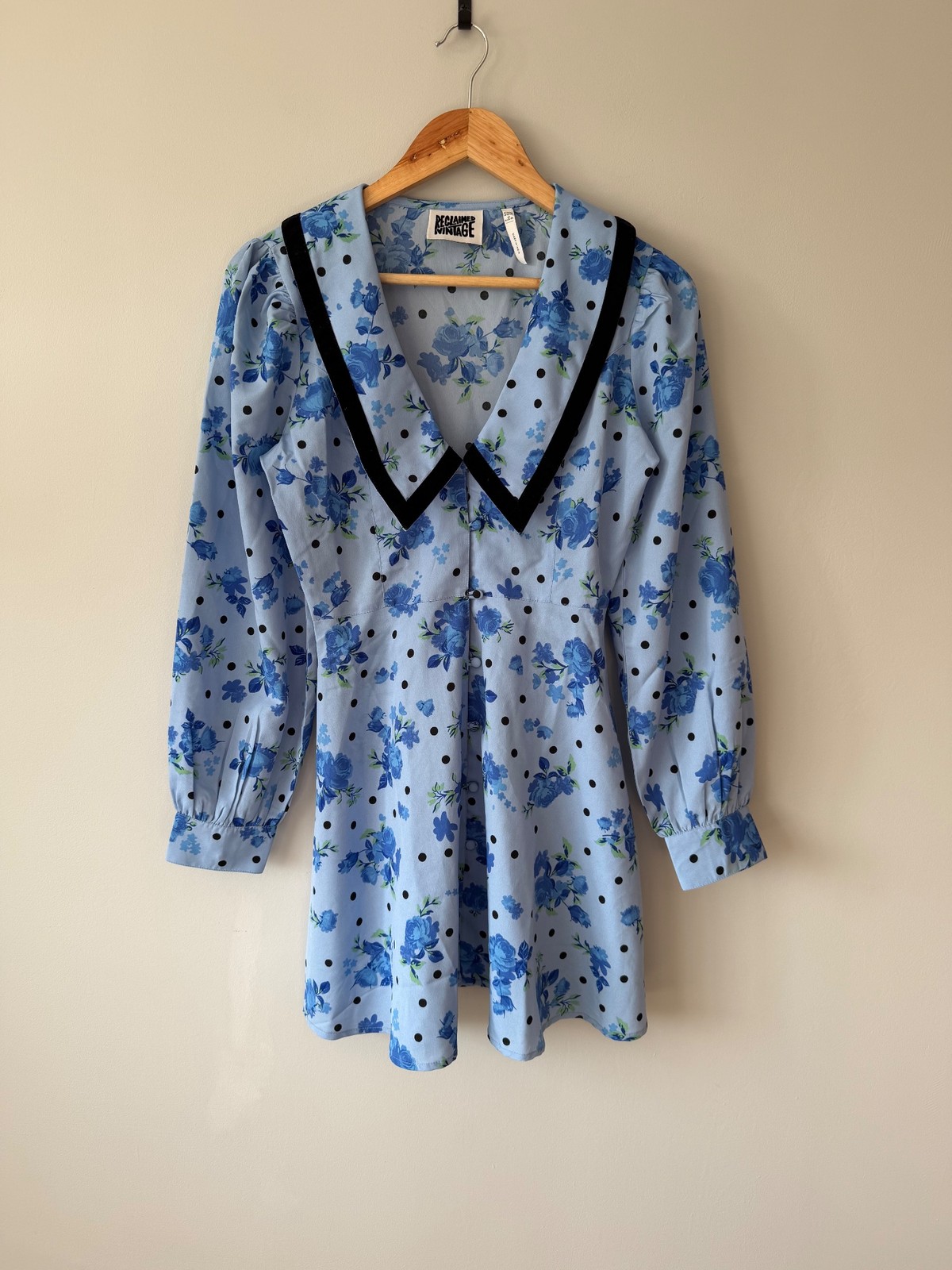 Reclaimed Vintage Blue Floral Sailor Collar Mini Dress UK 6