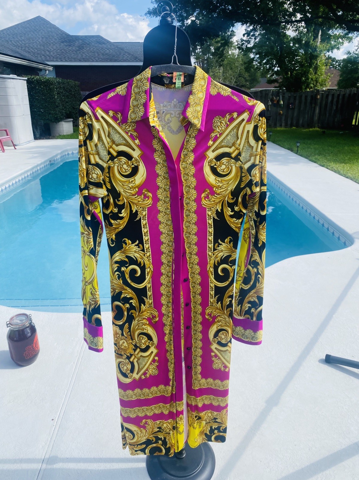 Gianni Versace Long Multi Color Button down long sleeve Dress made in Italy 40