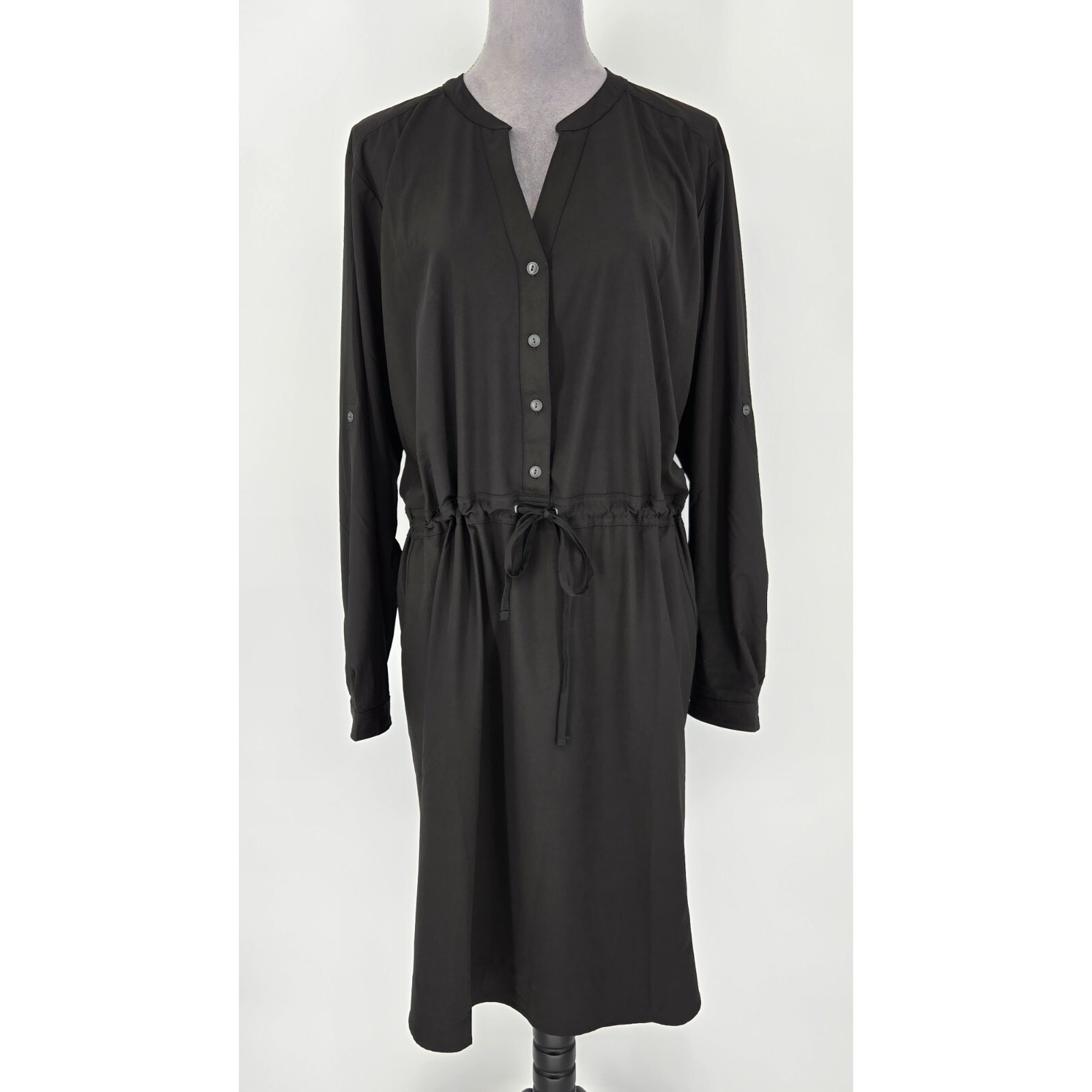 Orvis Dress Womens 2XL Black Henley Tie Waist Stretch Pockets Pack and Go New
