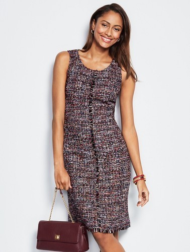 Talbots Womens Size 2 Multicolor Tweed Frayed Hem Sleeveless Sheath Dress VN1953