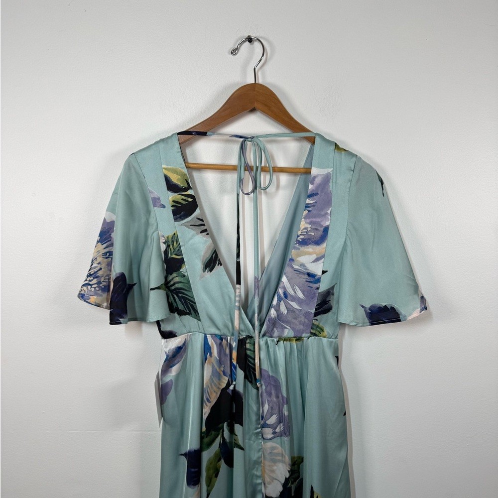 Show Me Your Mumu Faye Flutter Blue Floral Satin‎ Maxi Dress