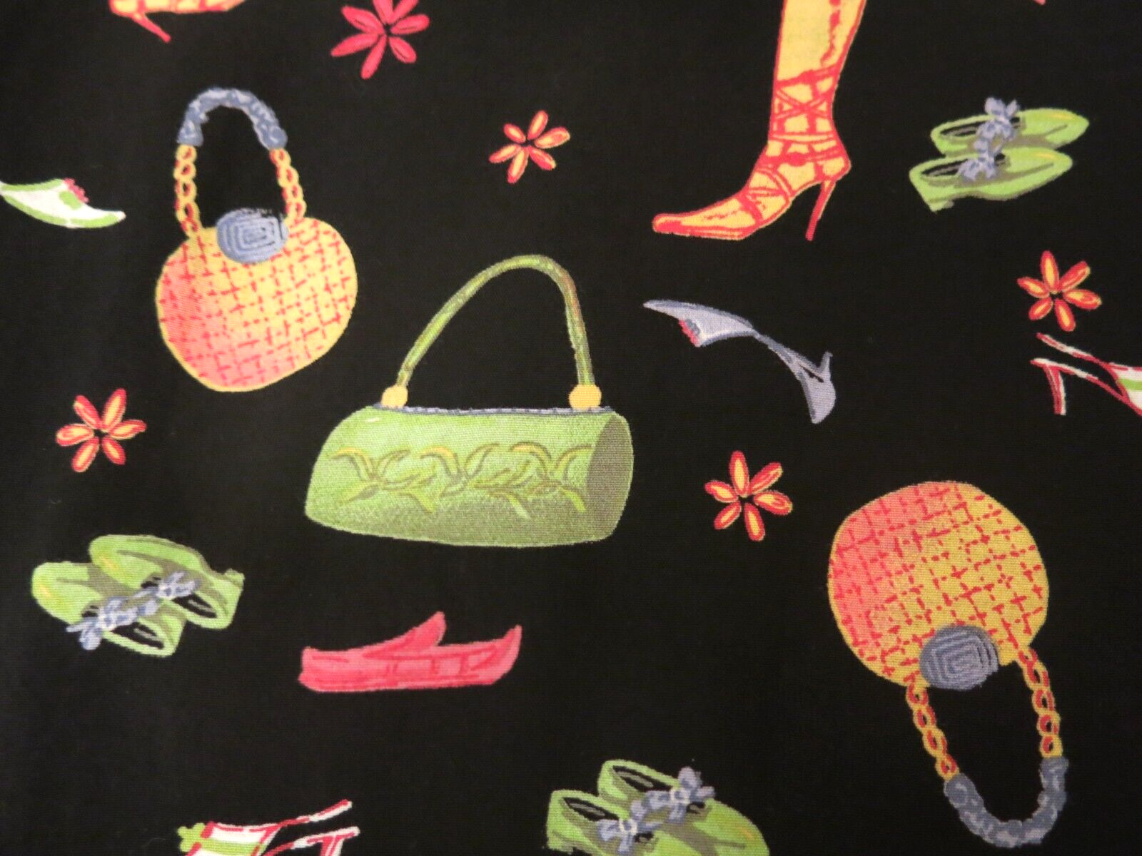 Vintage Coldwater Creek Rayon Black Shoe Purse Floral Print Jumper Dress Size PL