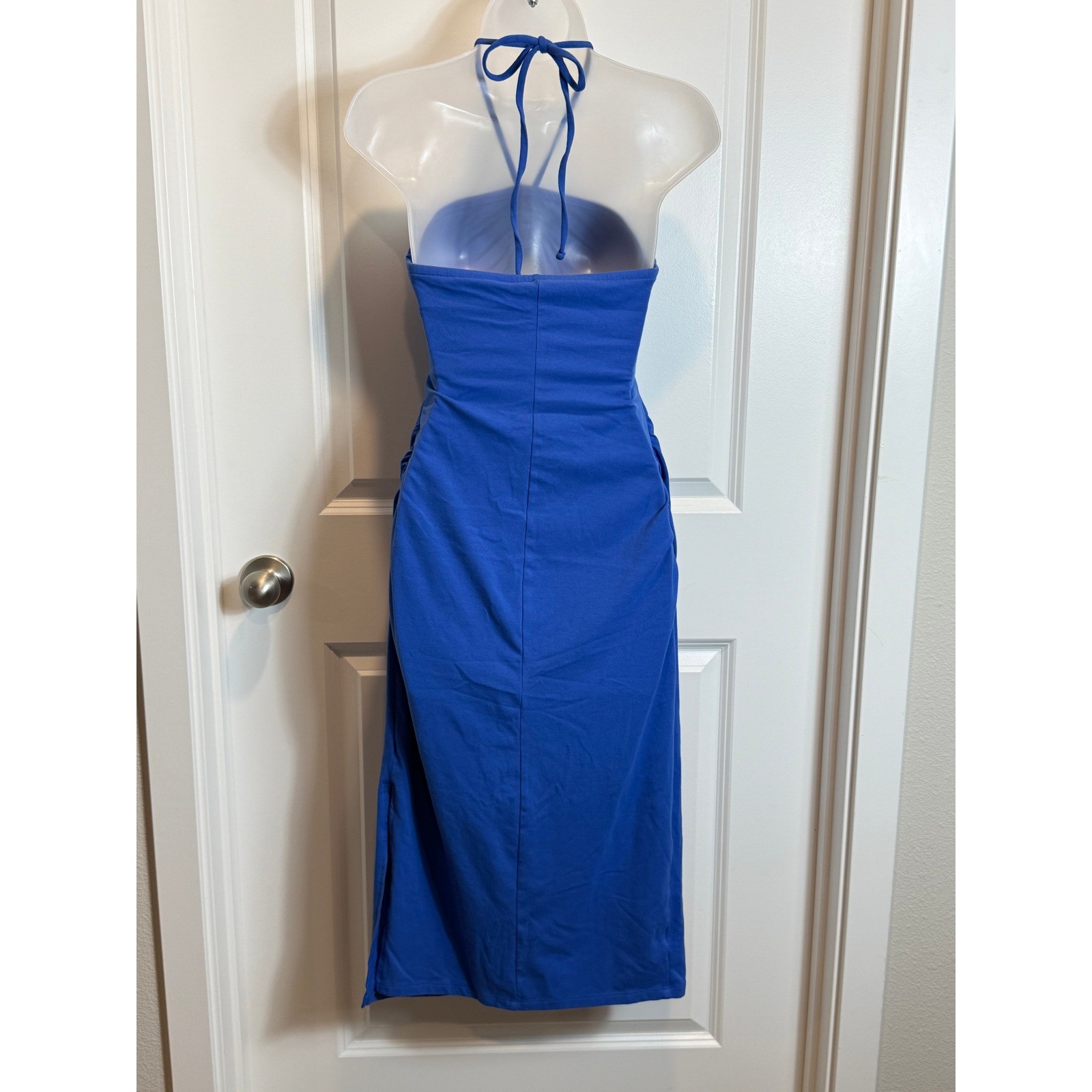 Isabel by Ingrid Isabel Maternity Halter Midi Dress Blue Cutout Ruched M Medium