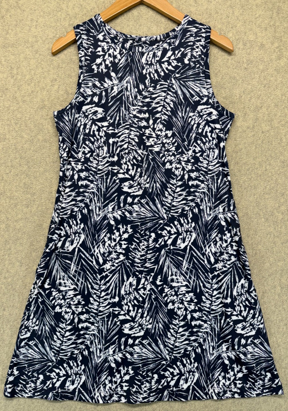 Columbia Womens Freezer Tank Dress Blue White Palm Leaf Tropical Print M