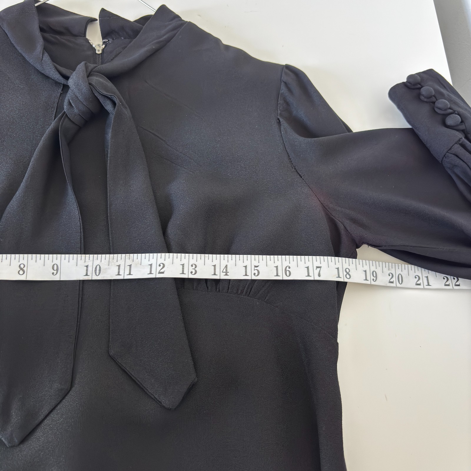 Black Dress Size M Long Sleeves Bow Tie Buttoned Cuff