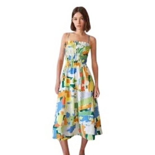 Stradivarius Abstract Paint-Print Smocked Midi Sundress – Size Small
